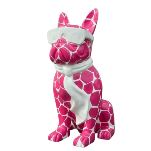 Statue Chien Bouledogue Francais Premium Decoration - 35cm - Ecaille Rose