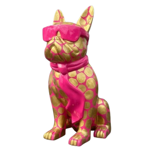 Statue Chien Bouledogue Francais Premium Decoration - 35cm - Ecaille Dorée