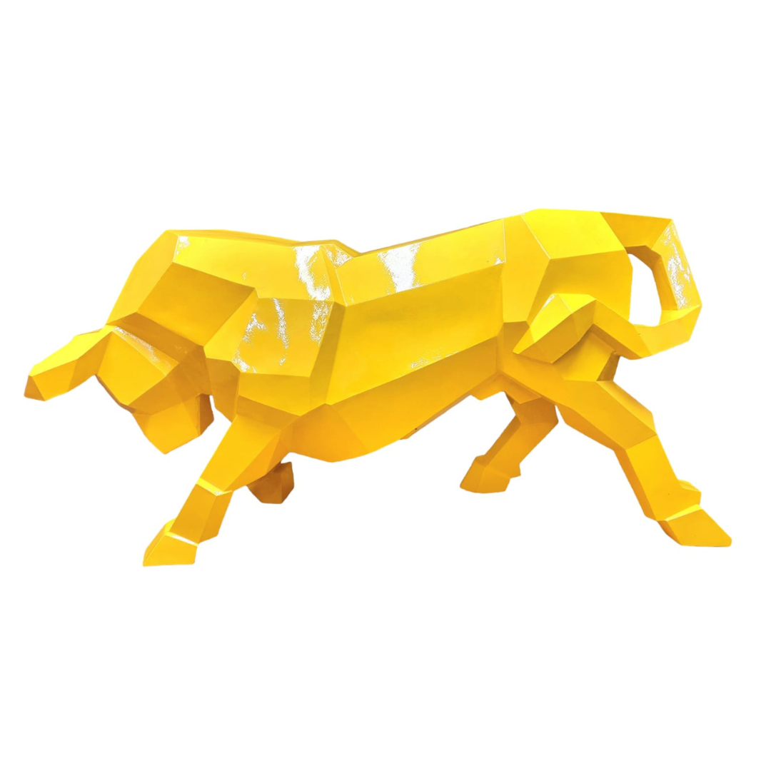 Statue Taureau Origami Animaux Resine - 100cm - Jaune