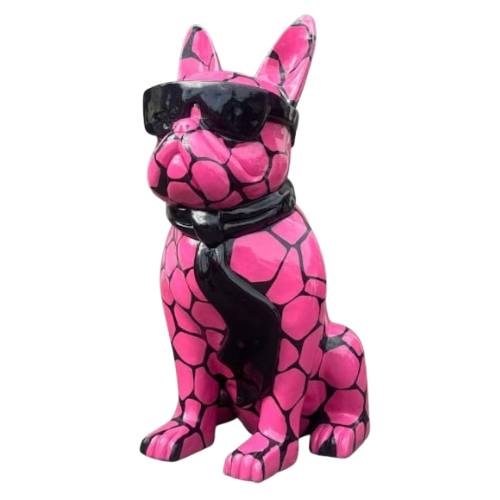 Statue Chien Bouledogue Francais Premium Decoration - 35cm - Ecaille Rose Bis