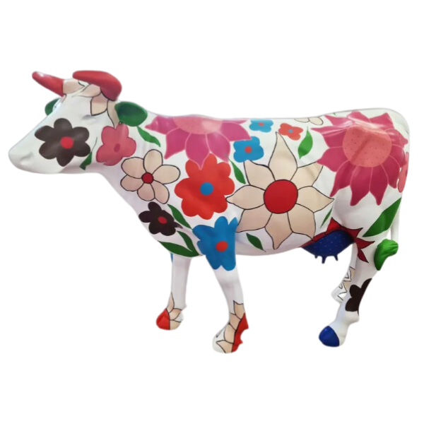 Statue Vache Premium Decoration - 225cm - Blanc Fleuri Bis