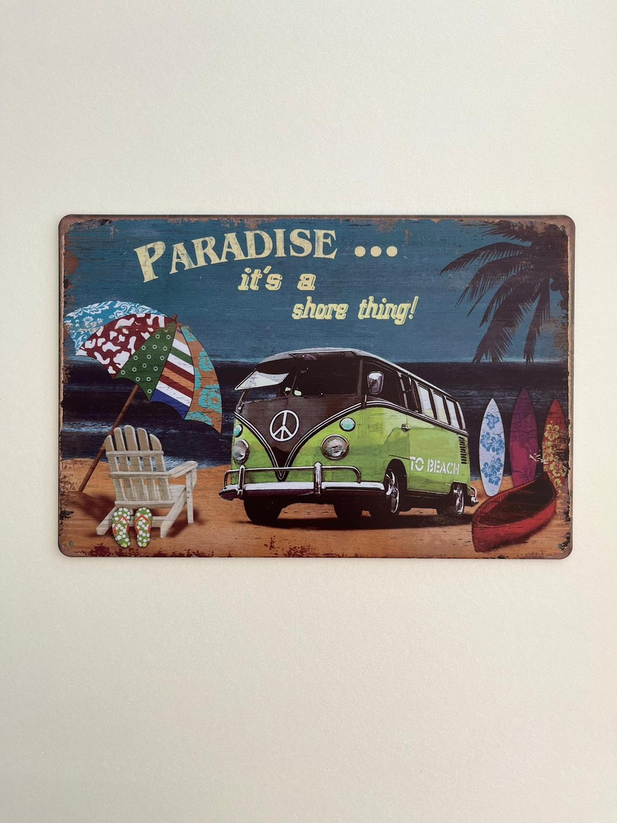 PLAQUE MÉTAL PARADISE WW 30X20 CM - PLAQUE DECORATIVE