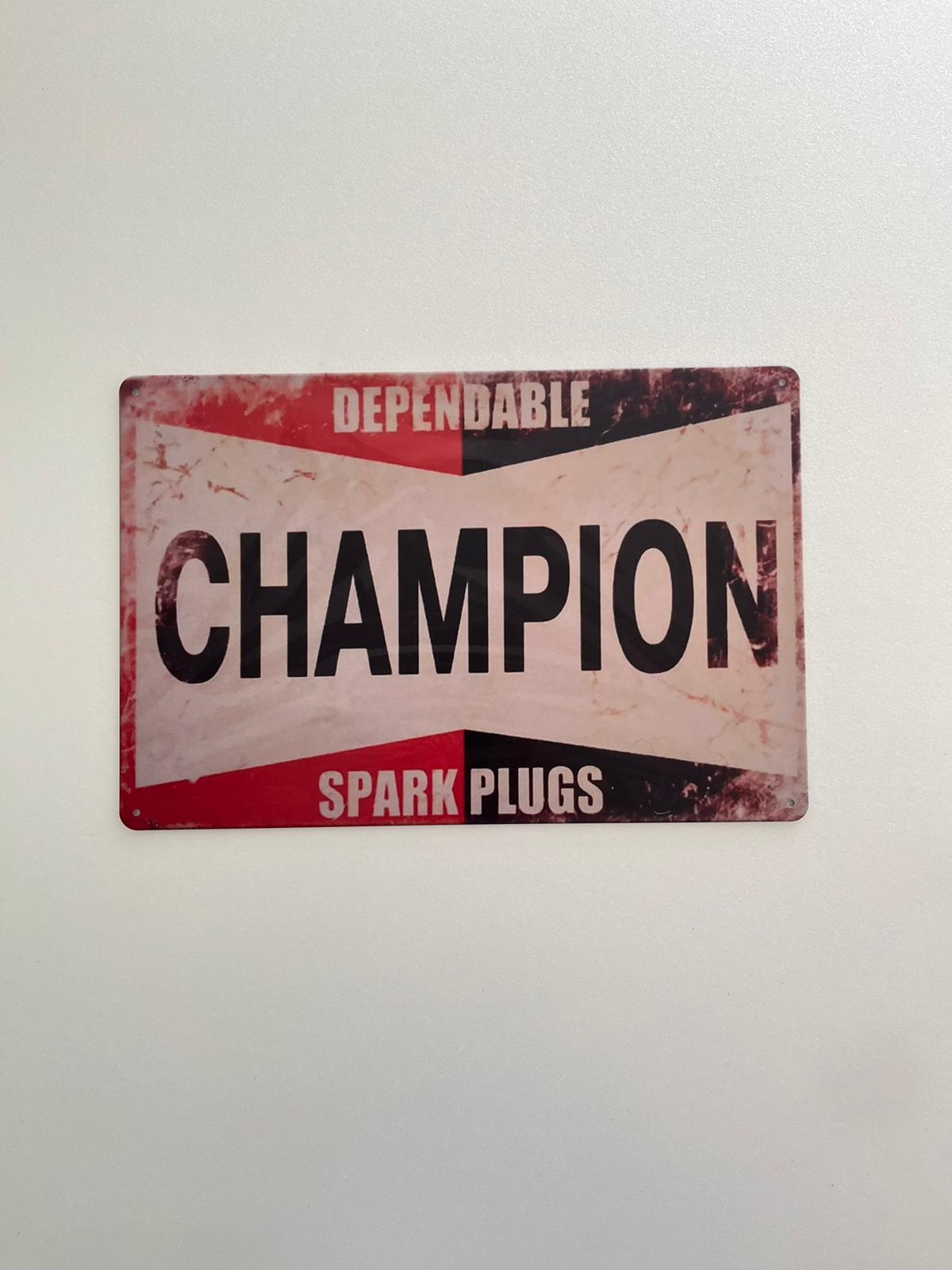 PLAQUE MÉTAL CHAMPION 30X20 CM - PLAQUE DECORATIVE