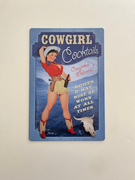 PLAQUE MÉTAL COWGIRL 30X20 CM - PLAQUE DECORATIVE