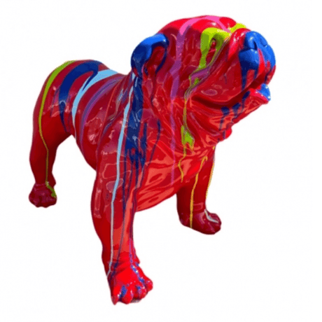 Statue Chien Bouledogue Anglais Animaux Resine - 160cm - Multi Coulure Rouge - ANIMAUX-RESINE.FR