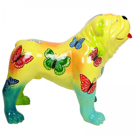 Statue Chien Bouledogue Anglais Animaux Resine - 160cm - Papillons - ANIMAUX-RESINE.FR