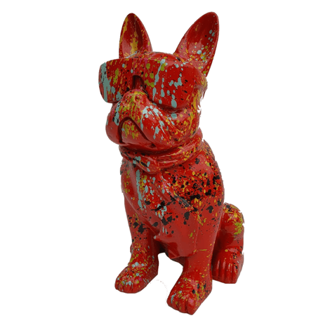 Statue Chien Bouledogue Francais Animaux Resine - 60cm - Graffiti Rouge - ANIMAUX-RESINE.FR