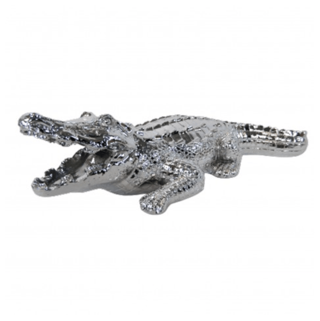 Statue Crocodile Animaux Resine - 30cm - Argenté - ANIMAUX-RESINE.FR