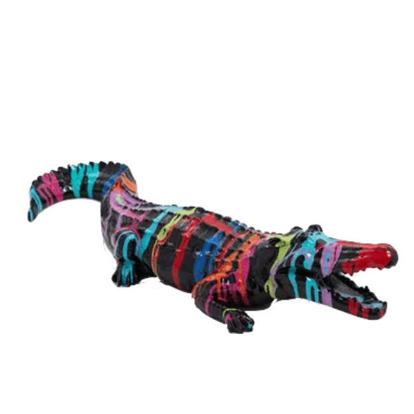 Statue Crocodile Animaux Resine - 70cm - Multi Coulure Noir - ANIMAUX-RESINE.FR