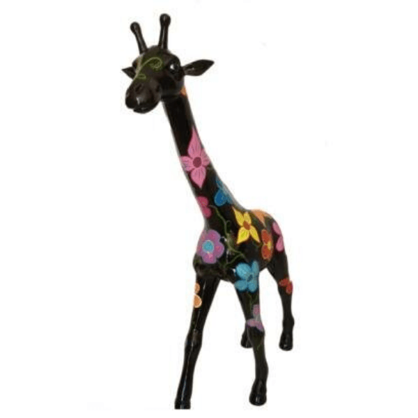 Statue Girafe Animaux Resine - 150cm - Noir Fleurs - ANIMAUX-RESINE.FR