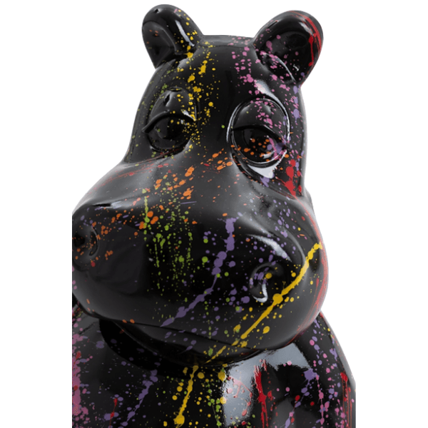 Statue Hippopotame Animaux Resine - 15cm - Graffiti Noir - ANIMAUX-RESINE.FR