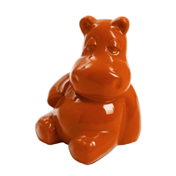 Statue Hippopotame Animaux Resine - 25cm - Orange - ANIMAUX-RESINE.FR