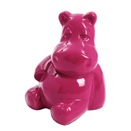 Statue Hippopotame Animaux Resine - 25cm - Rose Fushia - ANIMAUX-RESINE.FR