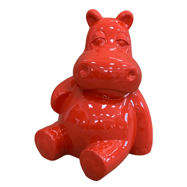 Statue Hippopotame Animaux Resine - 25cm - Rouge - ANIMAUX-RESINE.FR