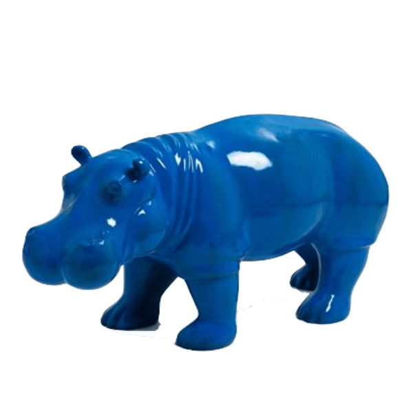 Statue Hippopotame Animaux Resine - 95cm - Bleu Nuit - ANIMAUX-RESINE.FR