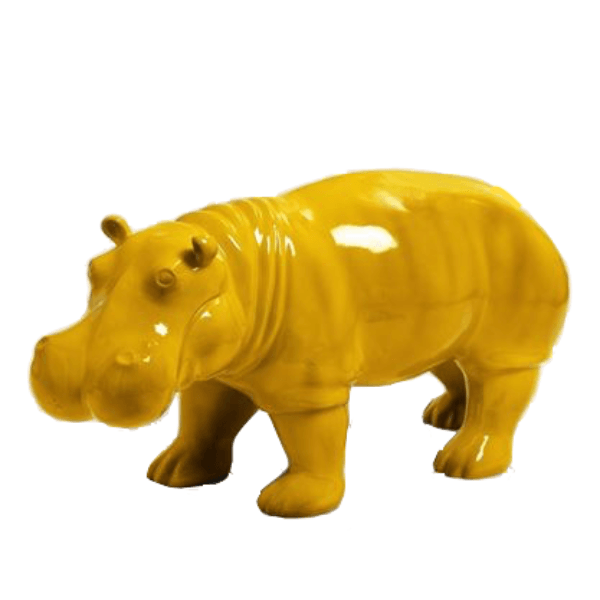 Statue Hippopotame Animaux Resine - 95cm - Jaune - ANIMAUX-RESINE.FR