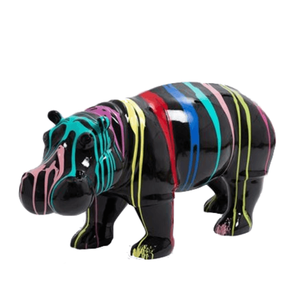 Statue Hippopotame Animaux Resine - 95cm - Multi Coulure Noir - ANIMAUX-RESINE.FR