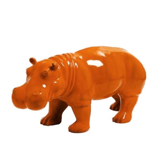 Statue Hippopotame Animaux Resine - 95cm - Orange - ANIMAUX-RESINE.FR