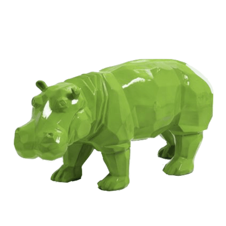 Statue Hippopotame Origami Animaux Resine - 95cm - Vert Pomme - ANIMAUX-RESINE.FR