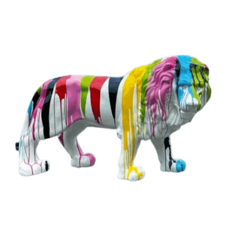 Statue Lion Animaux Resine - 35cm - Multi Coulure Blanc - ANIMAUX-RESINE.FR