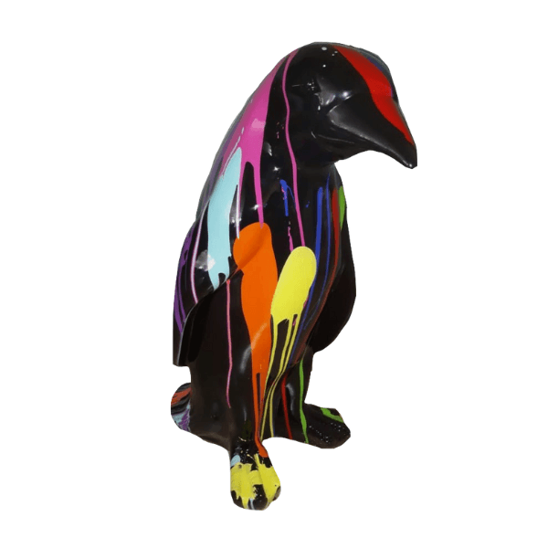 Statue Pingouin Animaux Resine - 120cm - Multi Coulure Noir - ANIMAUX-RESINE.FR