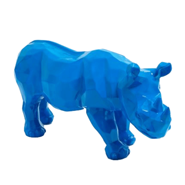 Statue Rhinoceros Origami Animaux Resine - 100cm - Bleu - ANIMAUX-RESINE.FR