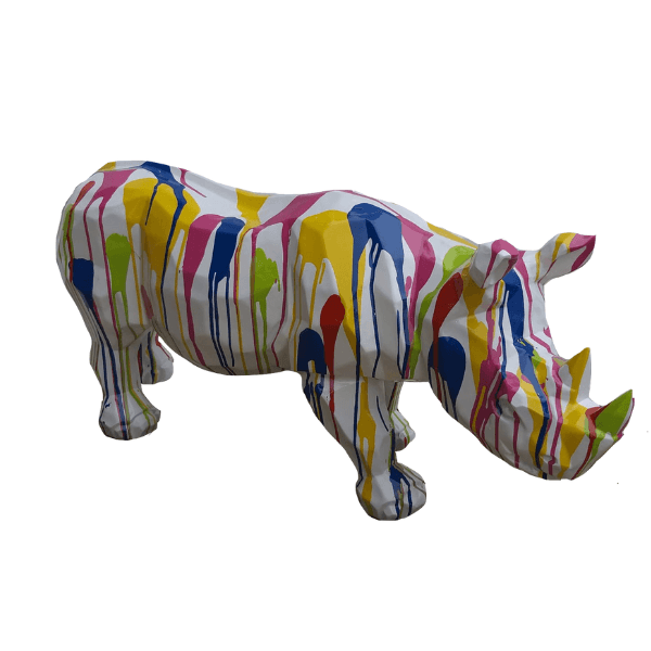 Statue Rhinoceros Origami Animaux Resine - 100cm - Multi Coulure Blanc - ANIMAUX-RESINE.FR