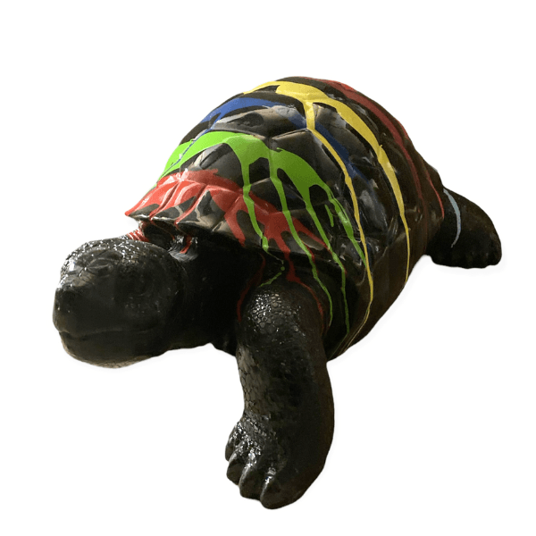 Statue Tortue Animaux Resine - 45cm - Multi Coulure Noir - ANIMAUX-RESINE.FR